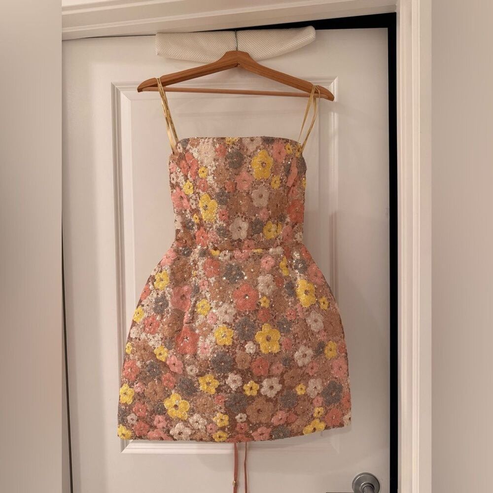 NWOT BRONX AND BANCO Maraya Strapless Floral Sequin Fit & Flare Mini Dress, M - Picture 7 of 16